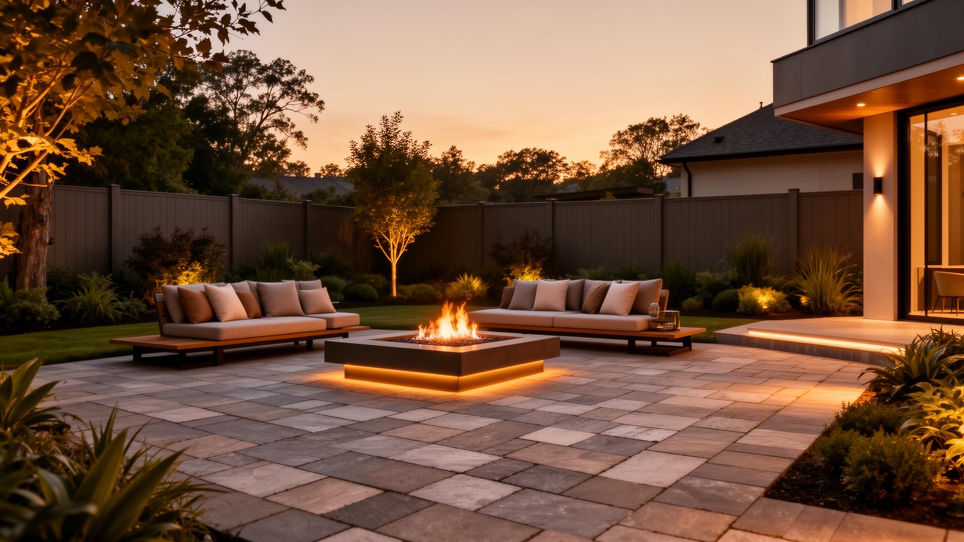 Luxury backyard at dusk